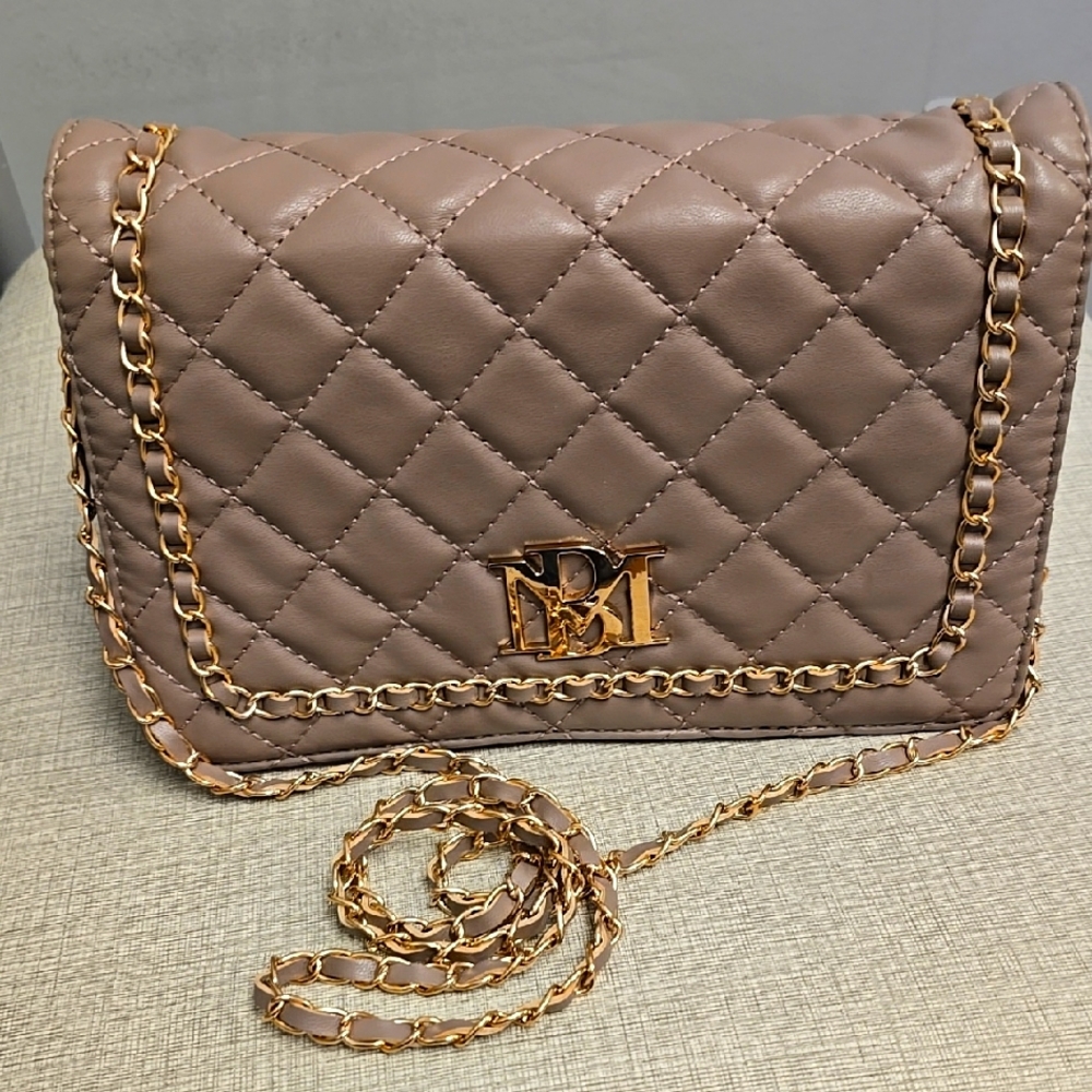 Badgley Mischka Brownish Gold Quilted Crossbody Bag